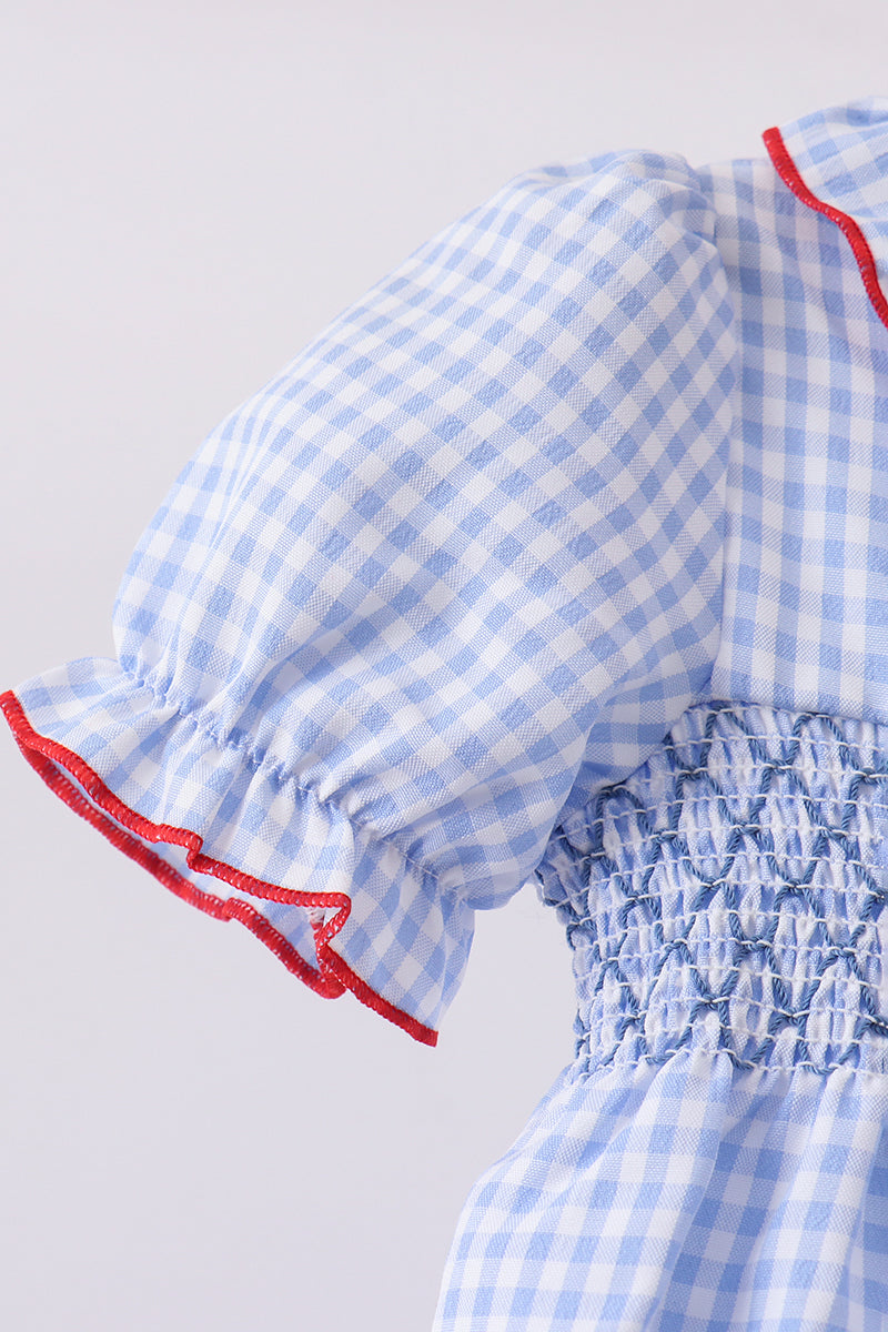 Blue flag smocked ruffle bloomer set