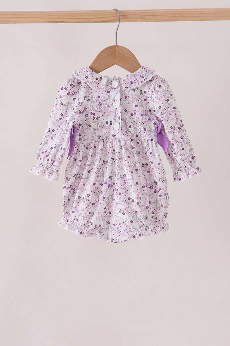 Purple floral smocked bow bubble