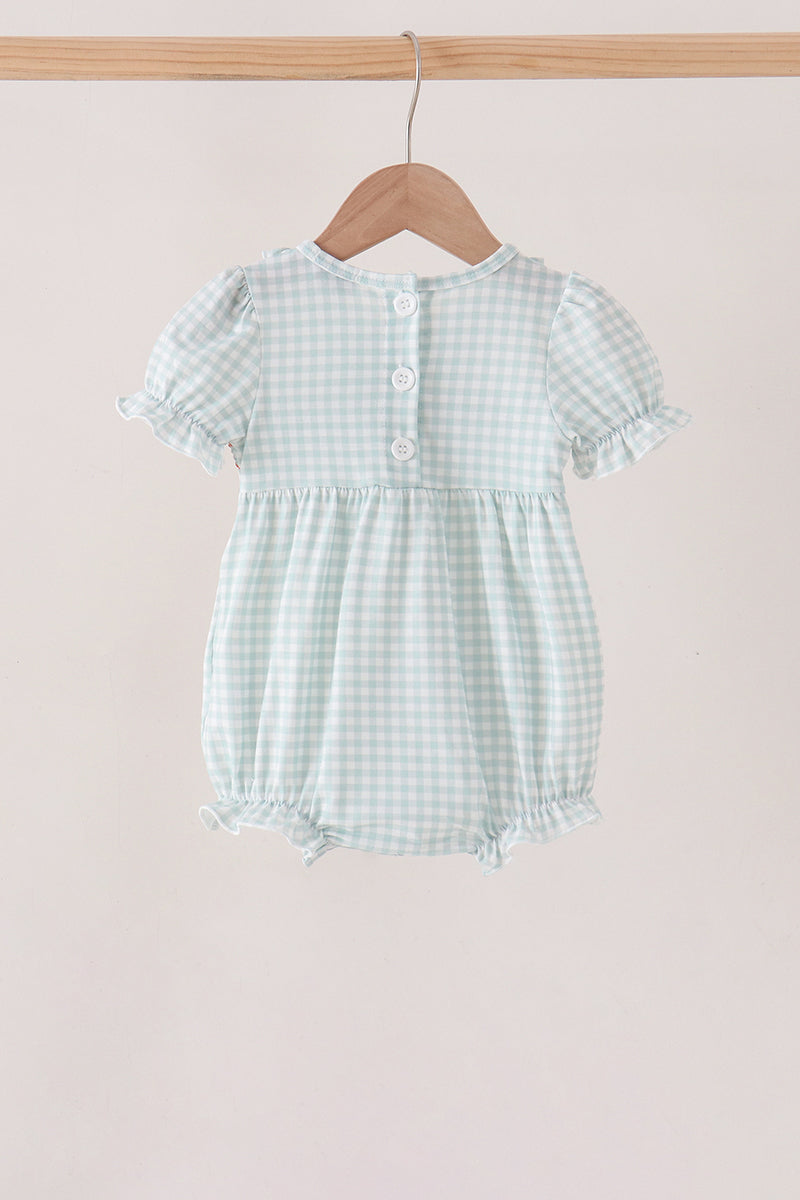Sage pumpkin smocked gingham bubble