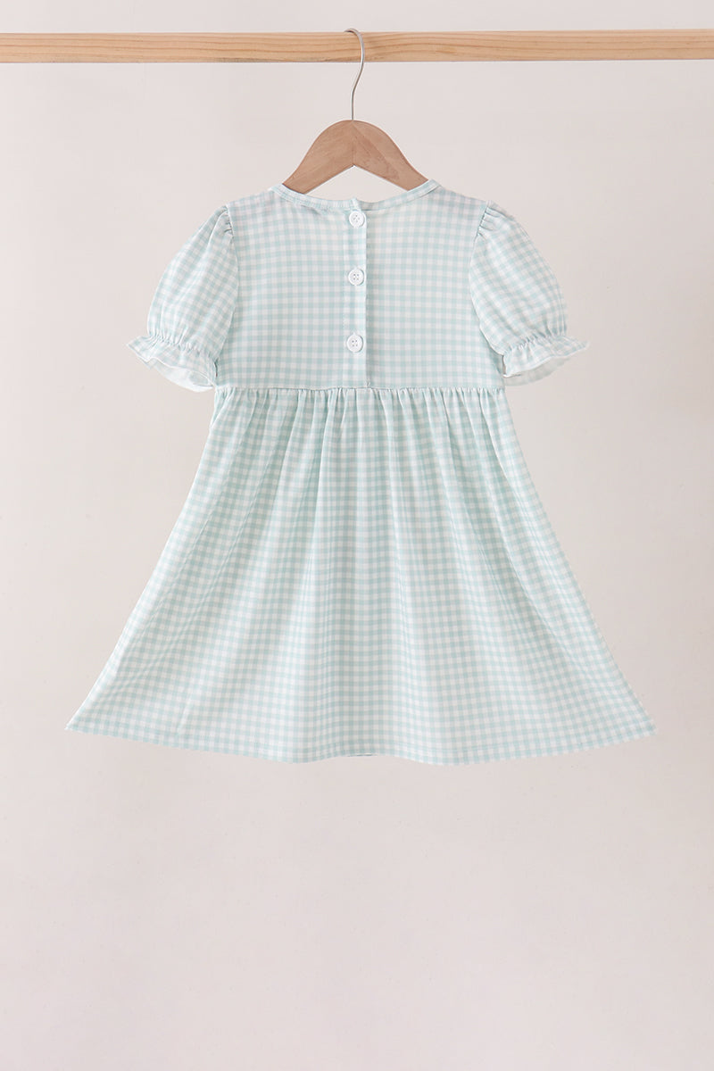Sage pumpkin smocked gingham dress