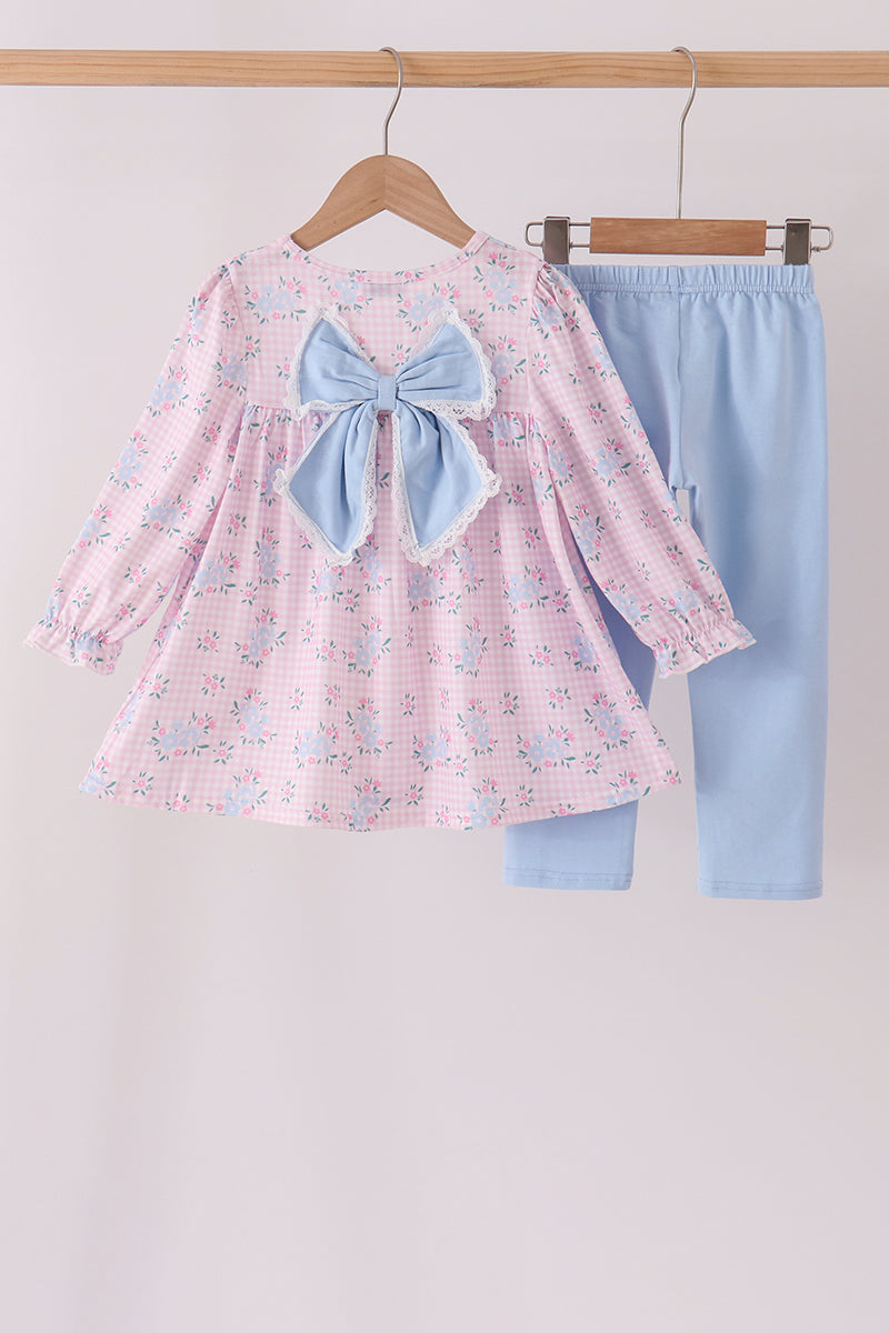 Pink floral bow pants set