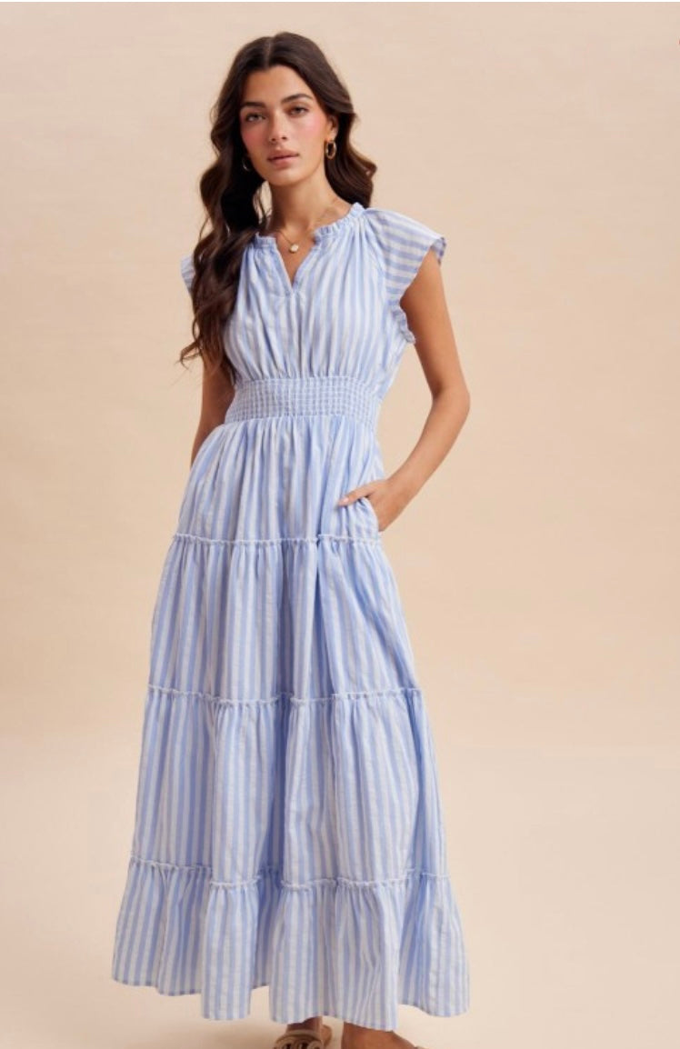 striped tiered maxi dress Color:01 Purple 180 Best Crochet wedding Womens Stripe Tiered Maxi nye-dress