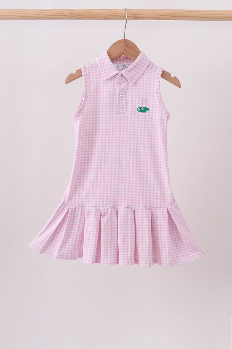 pink golf dress Plaid Timeless Pleated perforated back panel that allows air to flow freely Flirtee golf launches pink ruffle