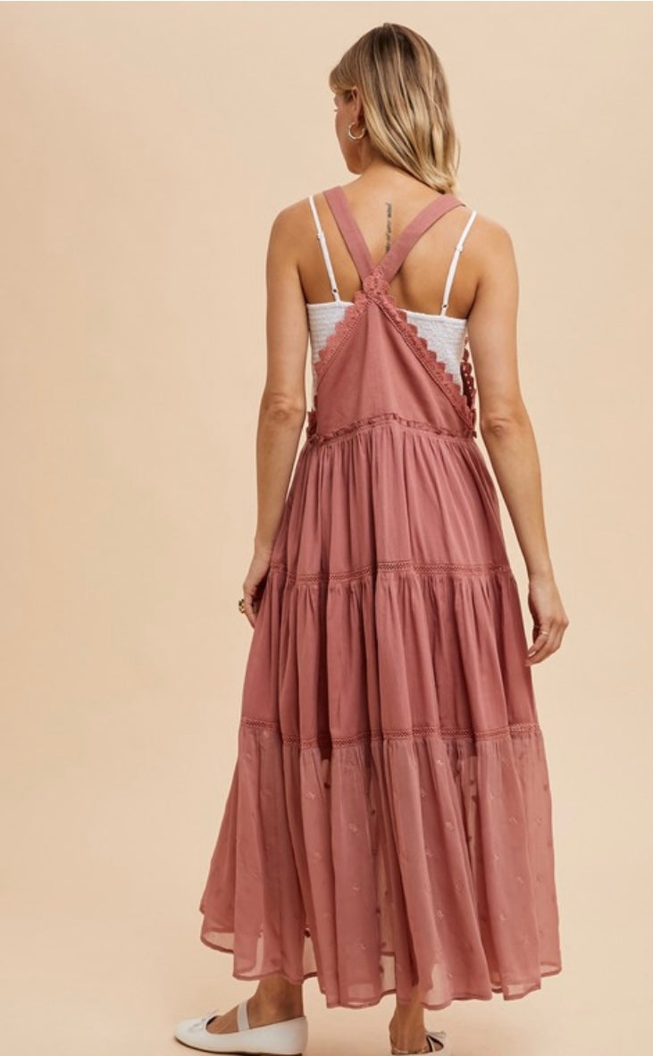 Embroidered Skirtall With Lace Insets