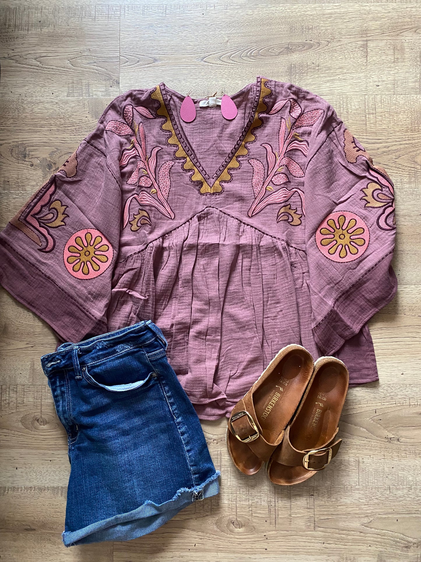 Embroidered Cotton Gauze Babydoll Woven Top