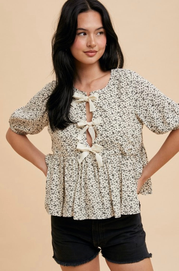 Floral Top With Adjustable Bow Ties