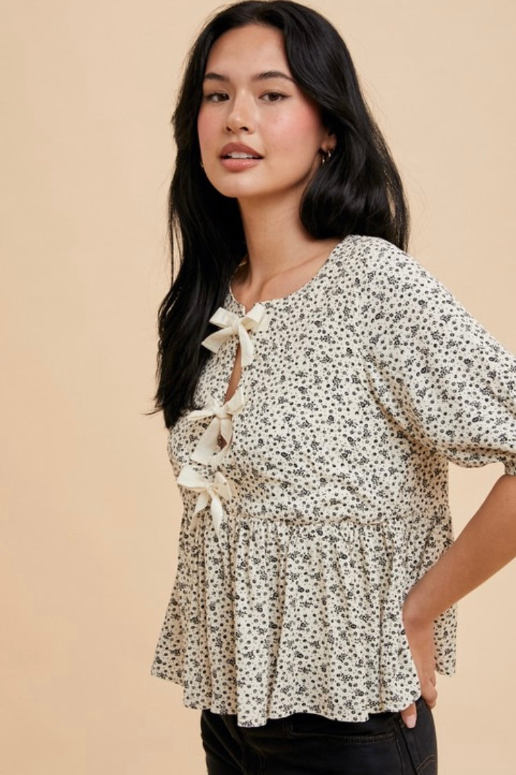 Floral Top With Adjustable Bow Ties