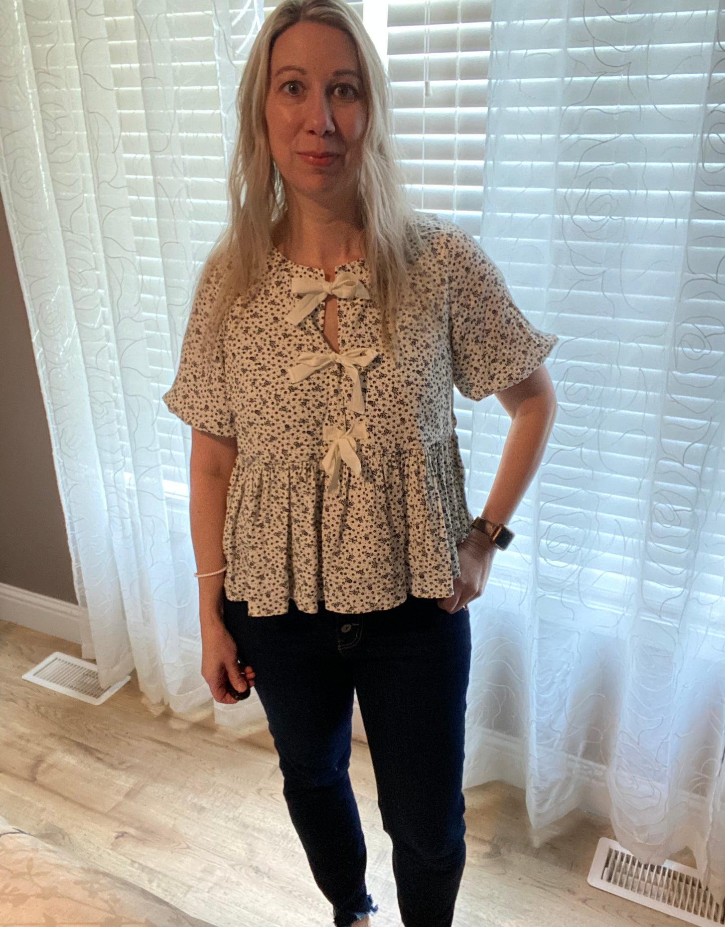 Floral Top With Adjustable Bow Ties