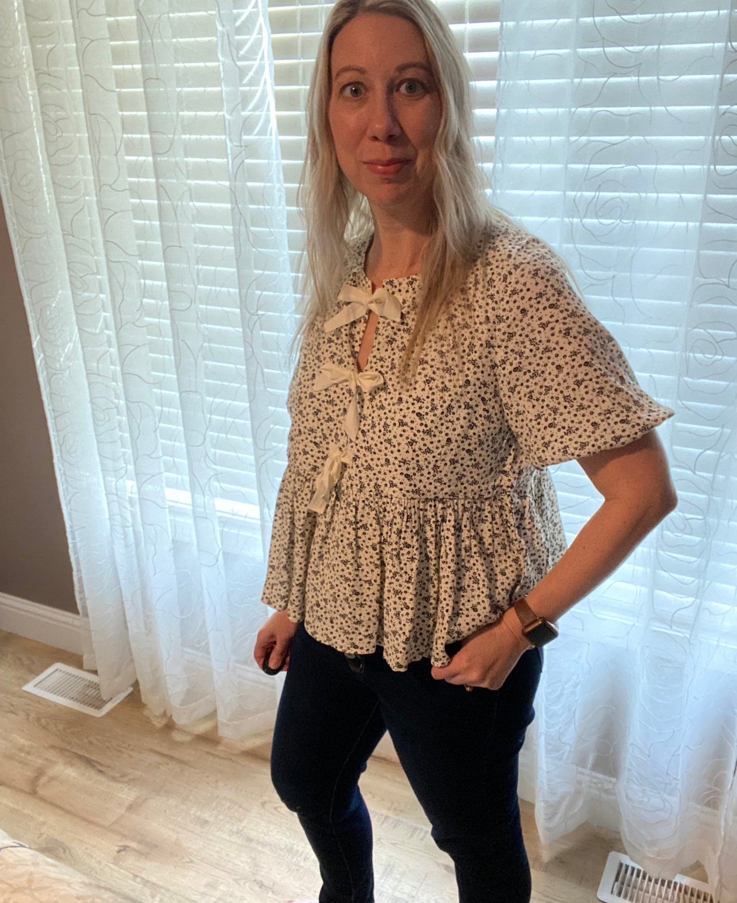 Floral Top With Adjustable Bow Ties