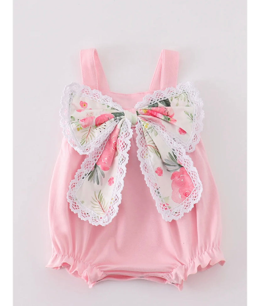 Girls Pink Bow Floral Print