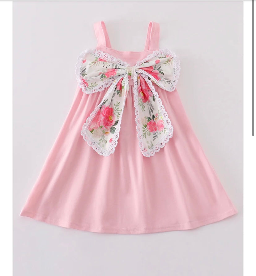Girls Pink Bow Floral Print