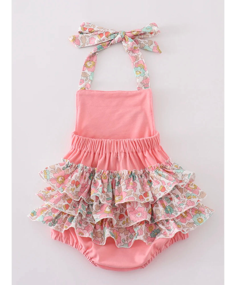Baby Pink Floral Bubble With Chicken Appliqué