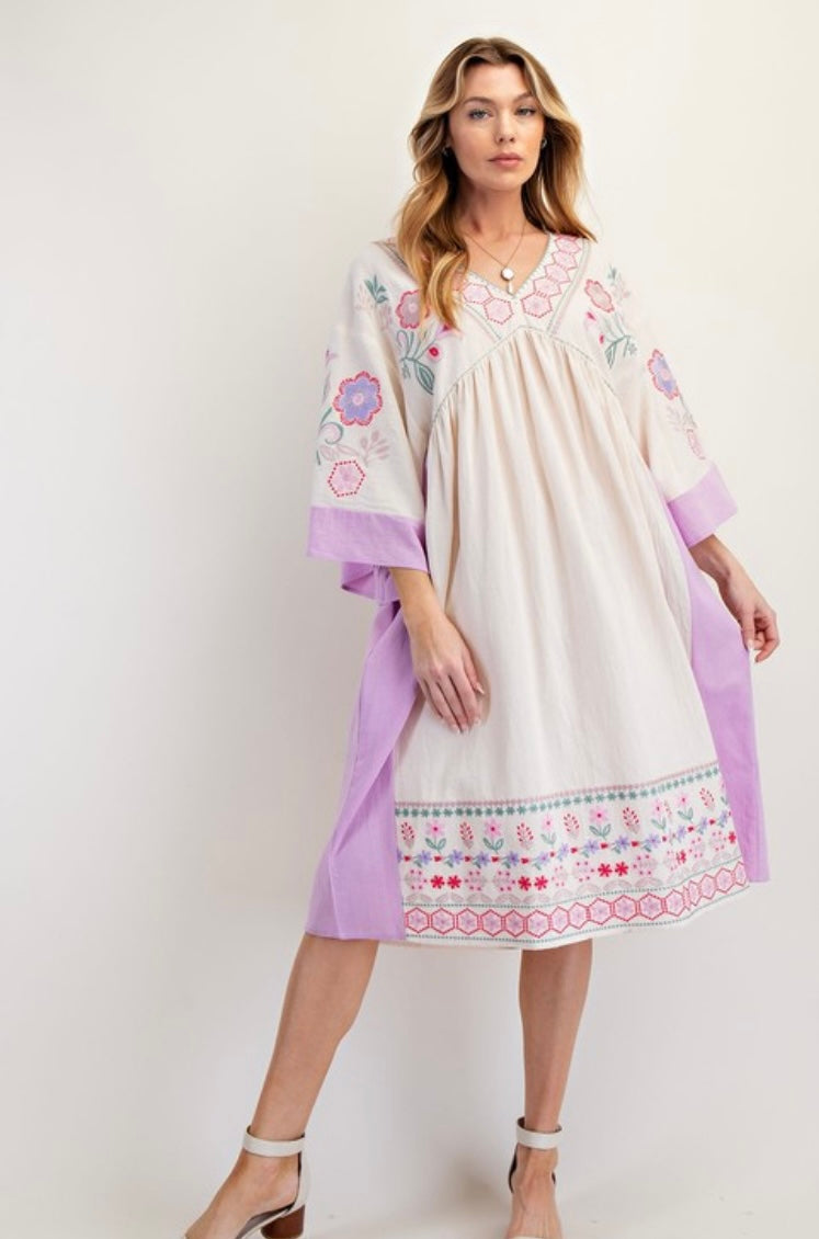 Embroidered Midi Woven Dress