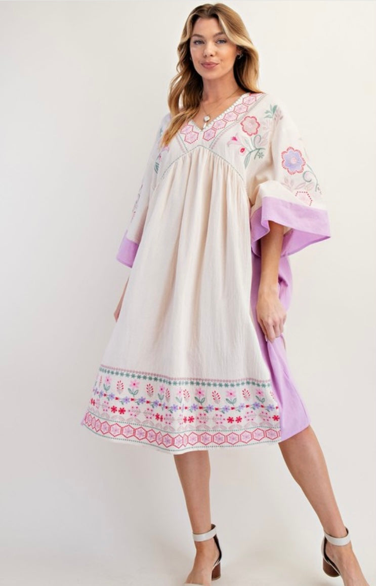 Embroidered Midi Woven Dress
