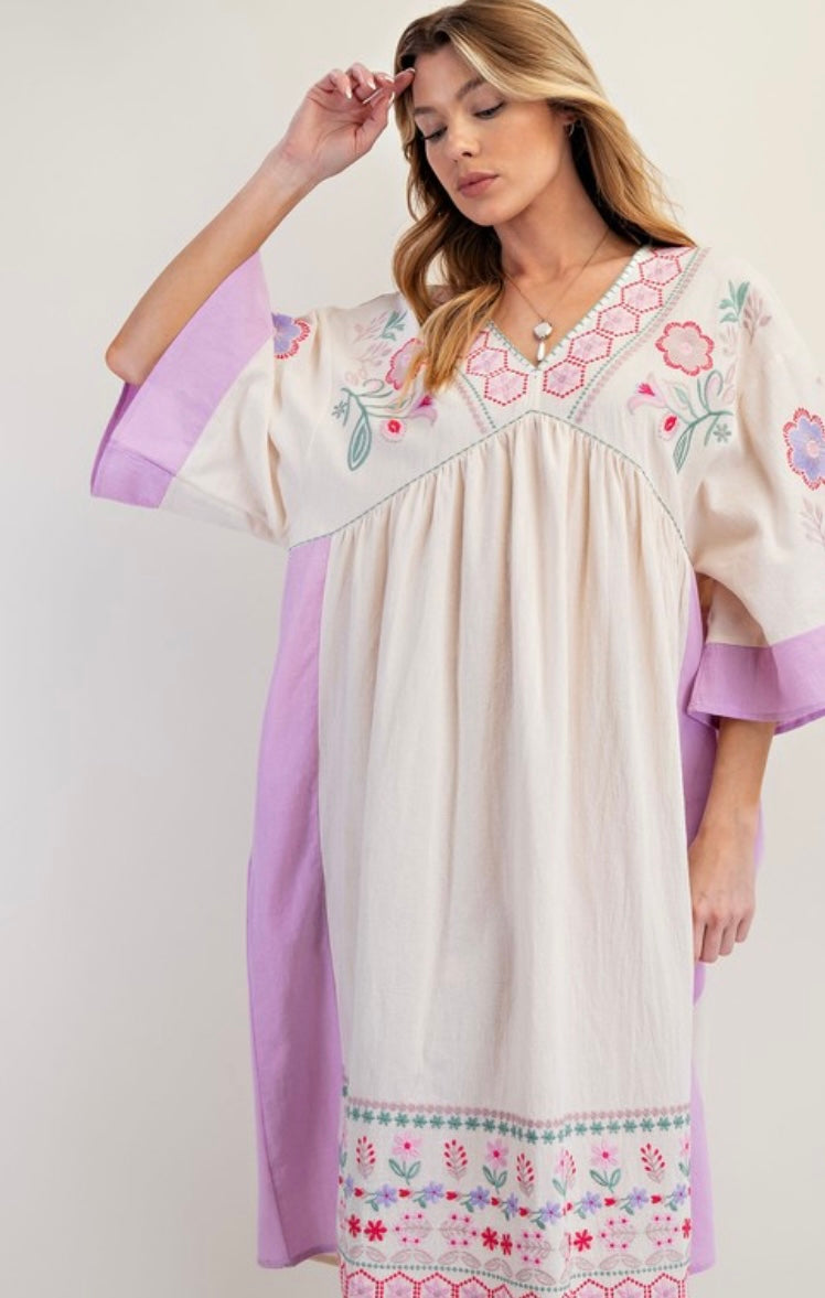 Embroidered Midi Woven Dress
