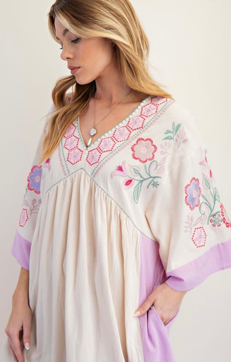 Embroidered Midi Woven Dress