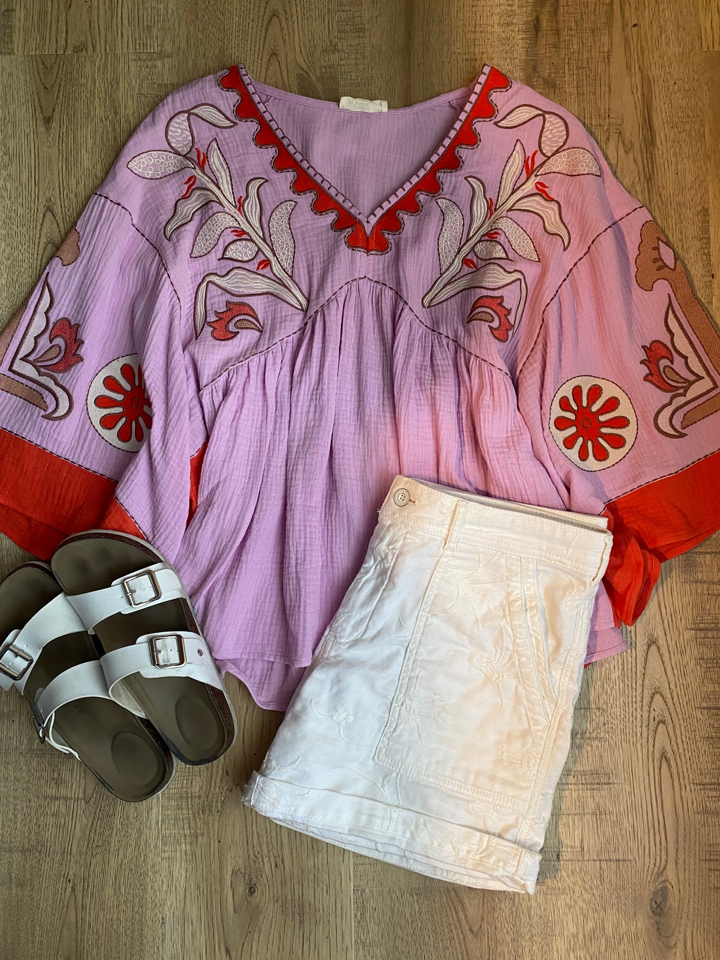 Embroidered Cotton Gauze Babydoll Woven Top