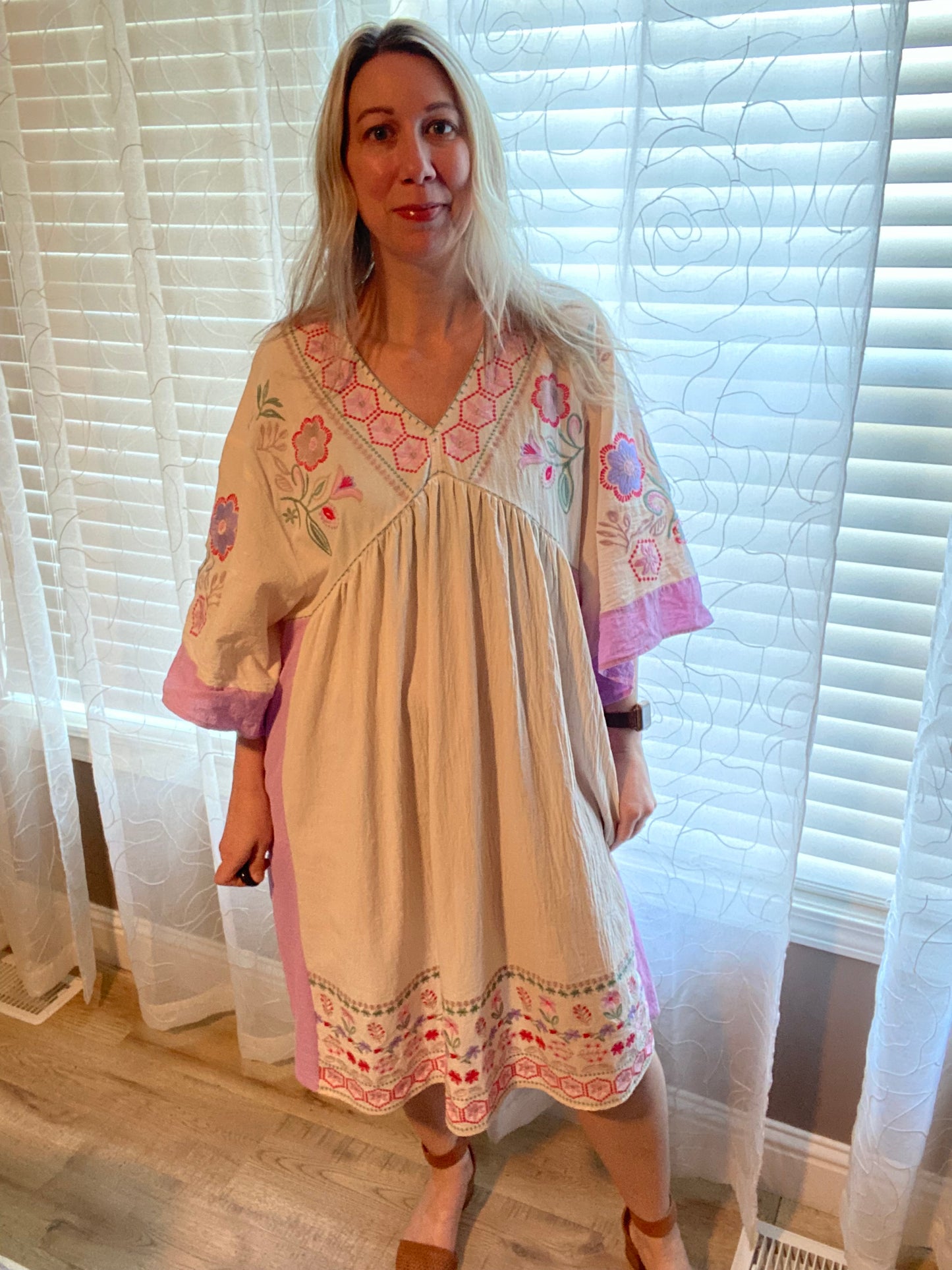 Embroidered Midi Woven Dress