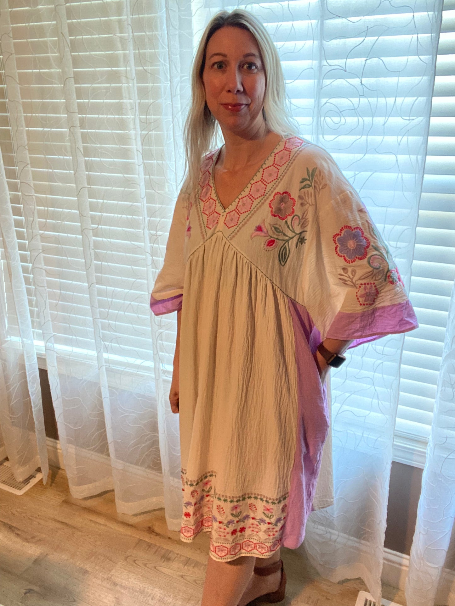 Embroidered Midi Woven Dress