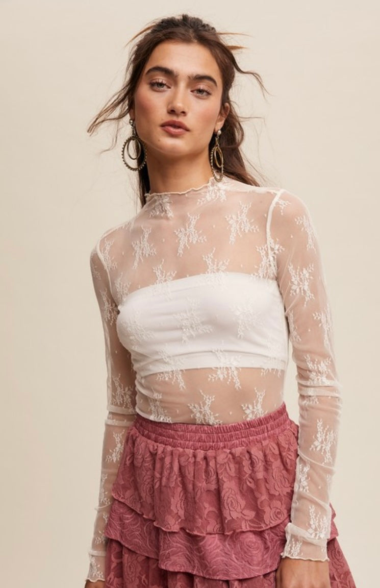 Sheer Lace Long Sleeve Top