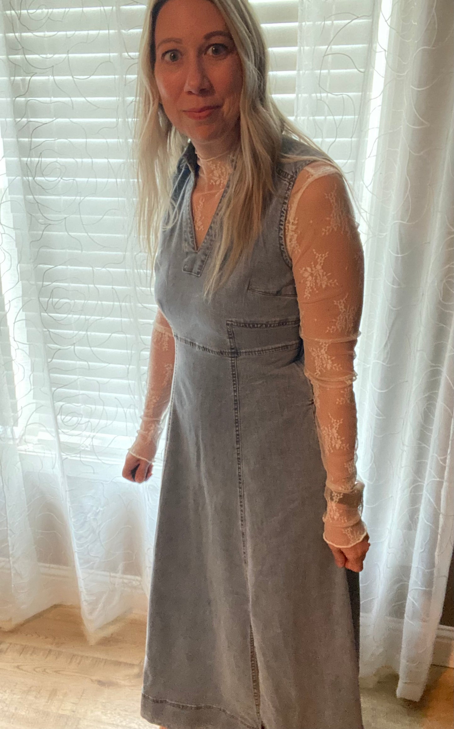 Denim Flared Midi Dress