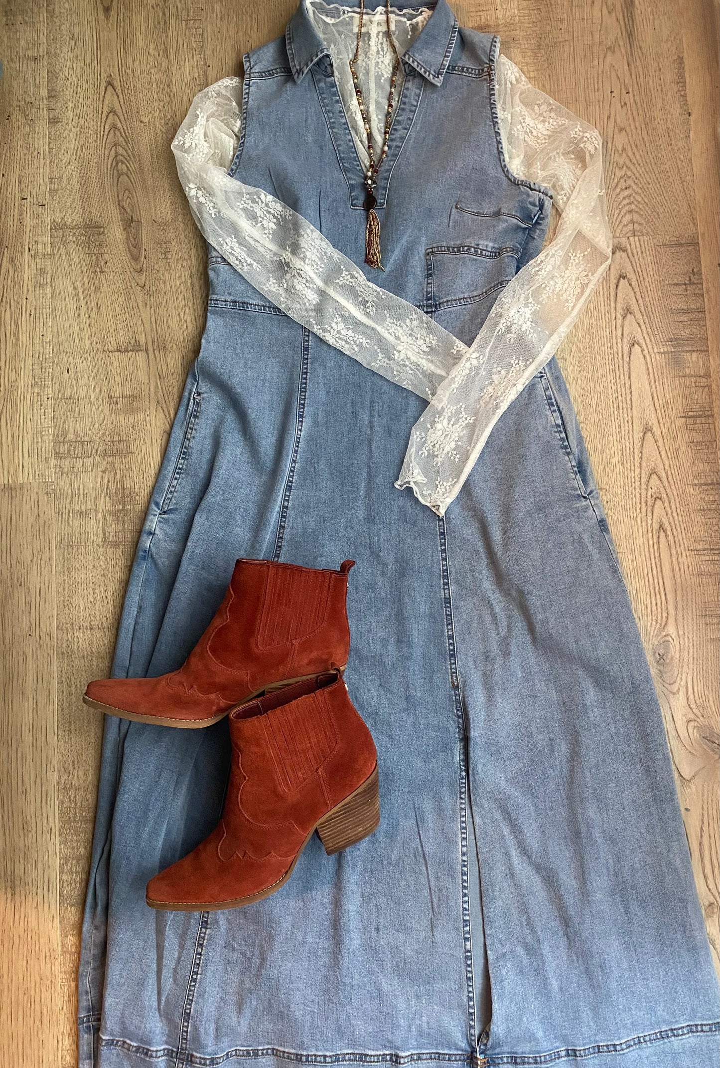 Denim Flared Midi Dress