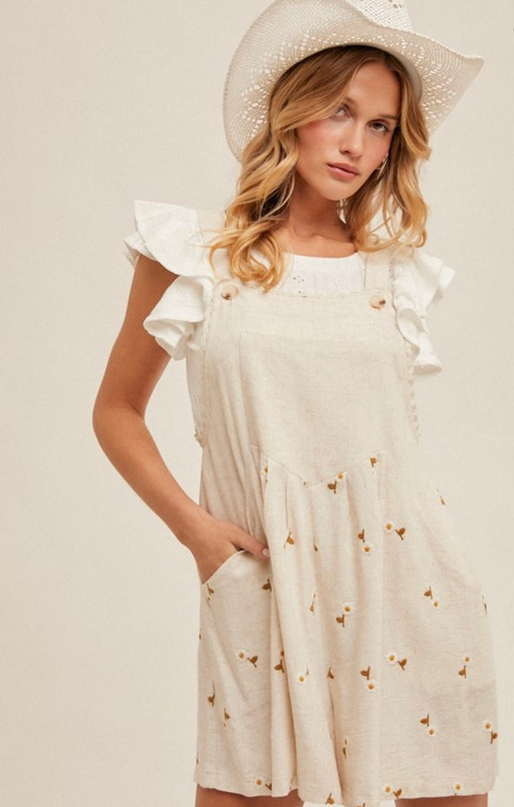 Floral Embroidery Short Overall