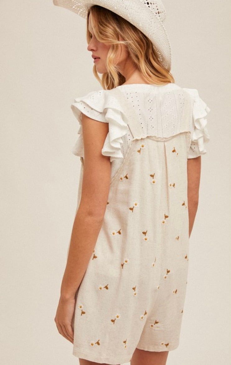 Floral Embroidery Short Overall