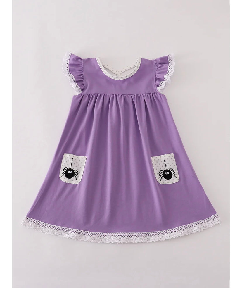 Girls Purple Spider Embroidery Romper or Dress