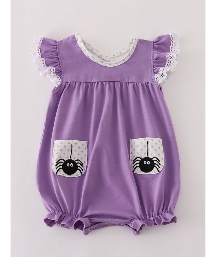 Girls Purple Spider Embroidery Romper or Dress