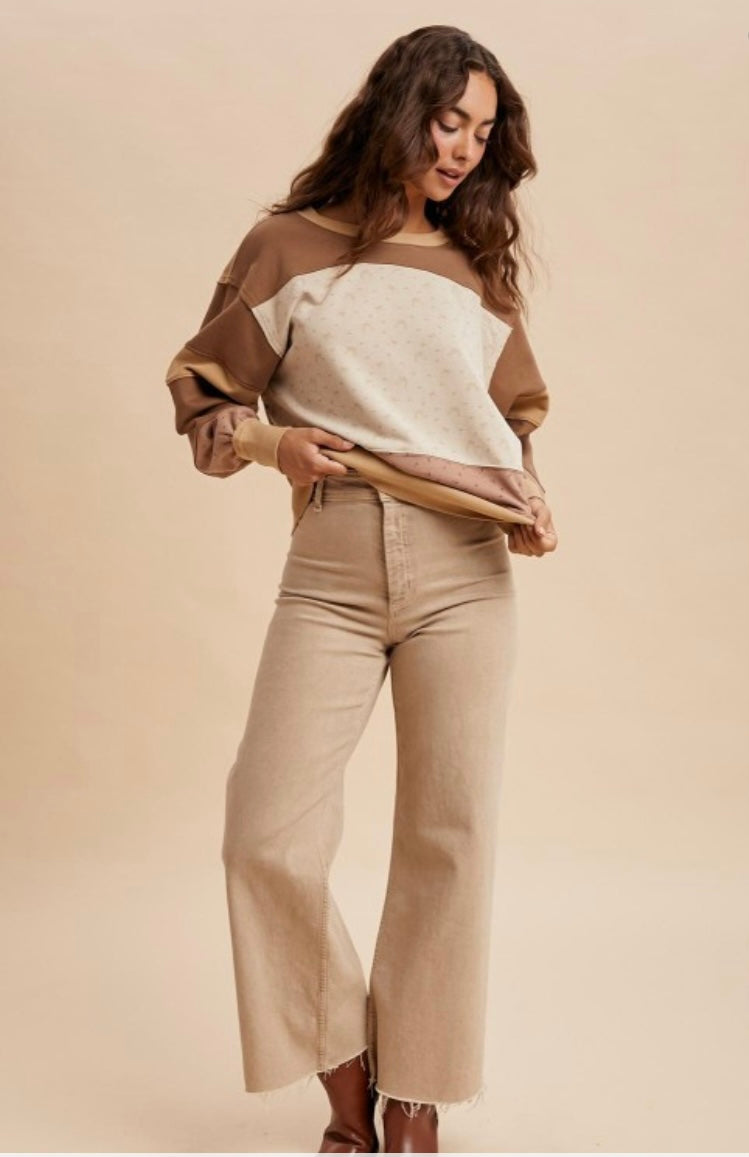 Bow/Floral Colorblock Sweatshirt