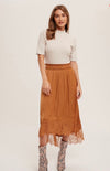 Hammer Satin Lace Midi Skirt