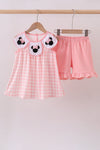 Pink character embroidery gingham bubble