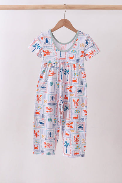Coconut trees lobsters print bamboo jumpsuit