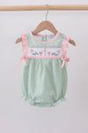 Green swiss dot cross sheep ruffle bubble