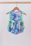 Blue marine creature print ruffle bubble