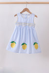 Blue lemon embroidery seersucker dress