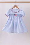 Blue flag smocked ruffle dress