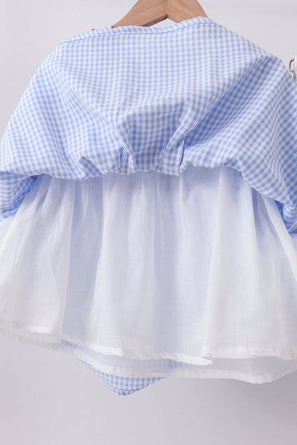 Blue flag smocked ruffle shorts set