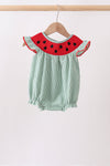 Green Watermelon Stripe Smocked Embroidered Seersucker Bubble