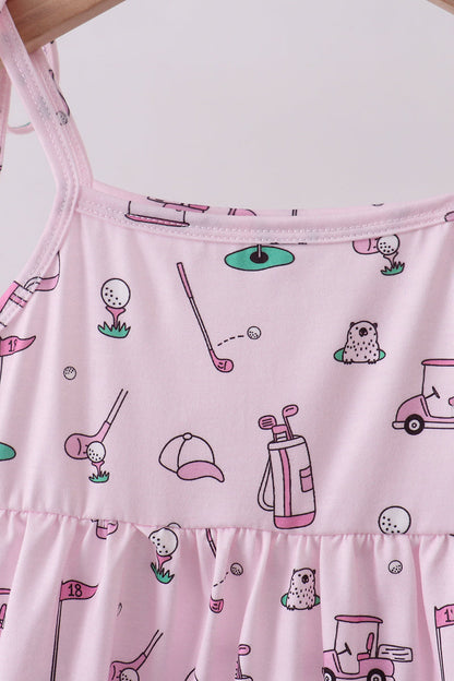 Pink golf print tiered dress