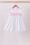 White Bow Smocked Jacquard Dress
