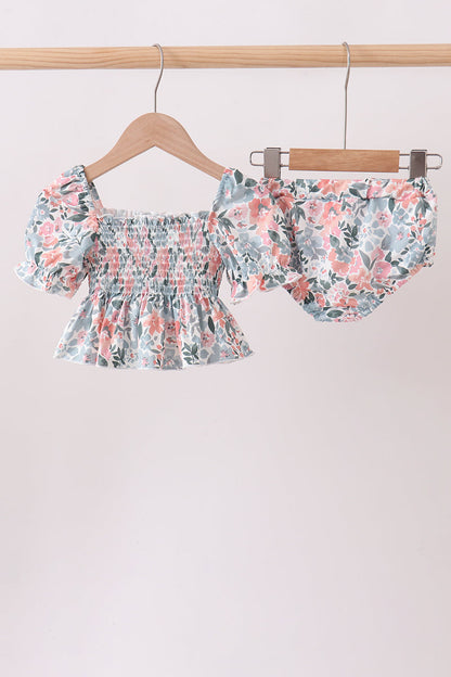 Pink Floral Smocked UPF Swim Set