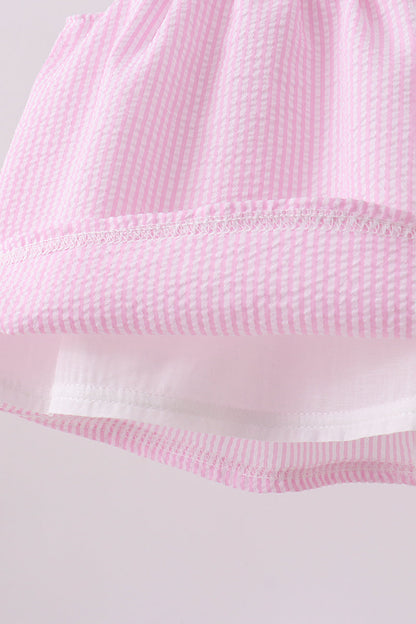 Pink stripe seersucker strawberry smocked bloomer set