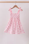 Pink bow smocked ruffle dress