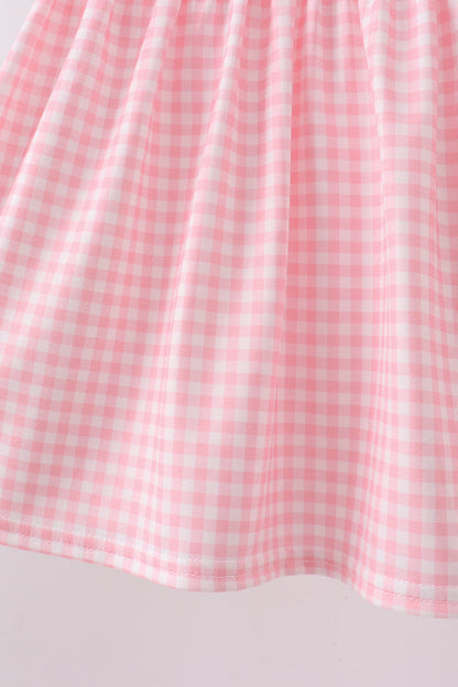 Pink Gingham Animal Embroidered Set