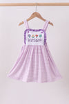 Purple floral embroidery gingham ruffle dress