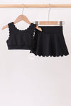 Black Scalloped Yoga Skorts Set