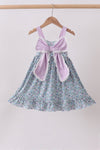 Purple floral print bow ruffle dress