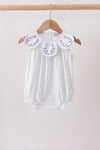 Blue Floral Embroidered Bubble